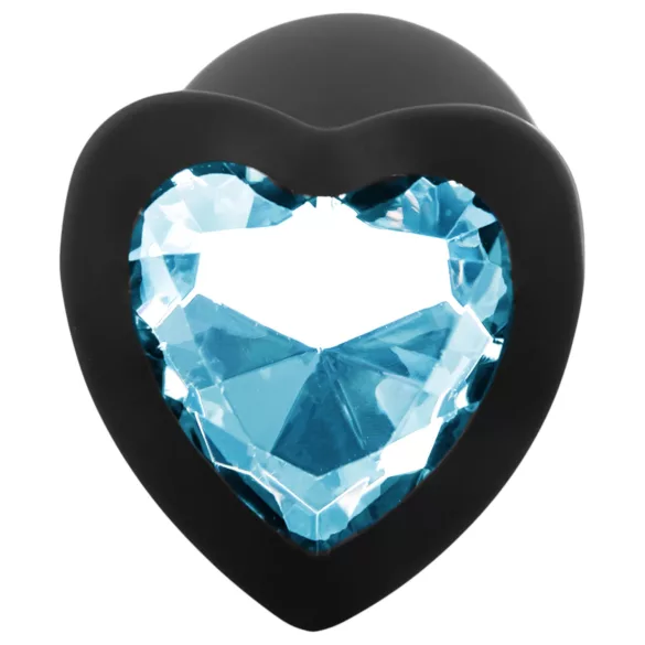Sunfo - siliconen buttplug met hartvormige blauwe steen - zwart