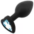 Sunfo - siliconen buttplug met hartvormige blauwe steen - zwart