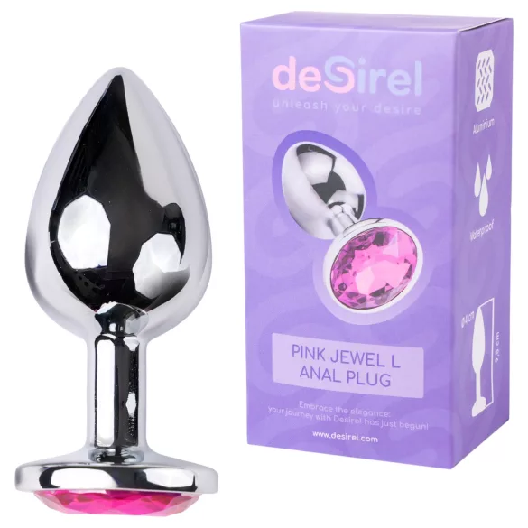 Desirel - anaalplug met roze juweel L - zilver/roze