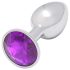 Sunfo - metalen buttplug met paarse steen (zilver)