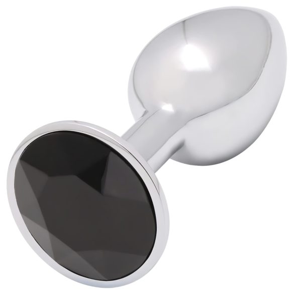 Sunfo - metalen anaalplug met zwarte steen (zilver)