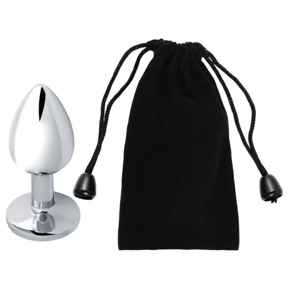 Sunfo - metalen buttplug - zwarte steen - zilver