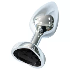 Sunfo - metalen buttplug - hartvormige zwarte steen - zilver