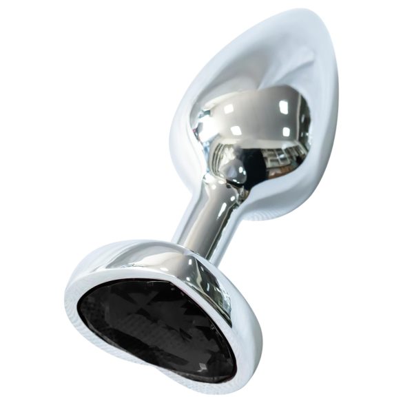 Sunfo - metalen anaalplug met hartvormige zwarte steen (zilver)