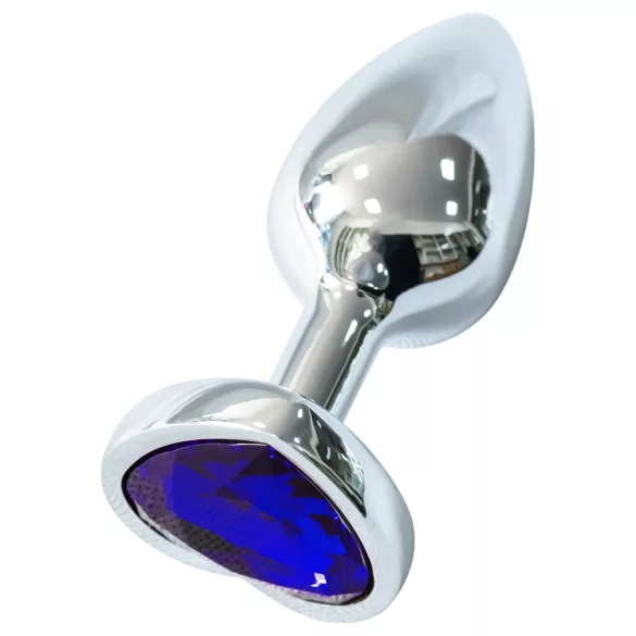 Sunfo - metalen anale plug met hartvormige donkerpaarse steen (zilver)