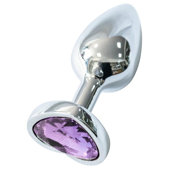 Sunfo - metalen anale plug met hartvormige paarse steen (zilver)