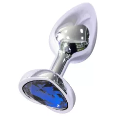   Sunfo - metalen anaalplug met hartvormige blauwe steen (zilver)