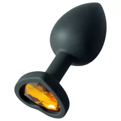   Sunfo - siliconen buttplug - hartvormig met gouden steen - zwart