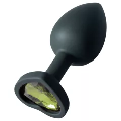 Sunfo - siliconen buttplug hartvormige groene steen - zwart