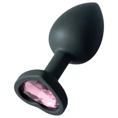 Sunfo - siliconen buttplug - hartvormige roze steen - zwart