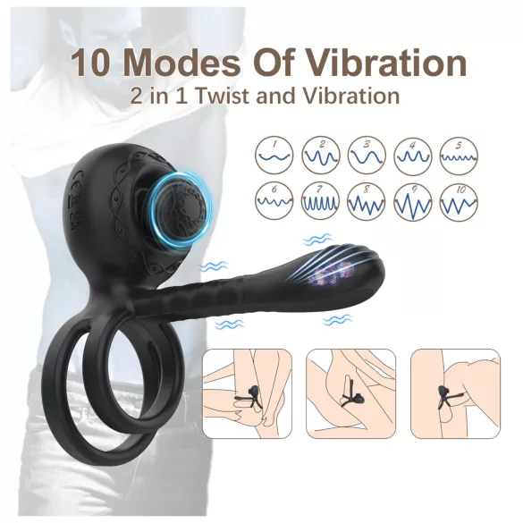 Biu-Biu - penisring en partner vibrator - zwart
