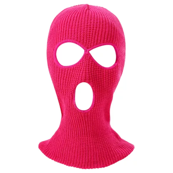 Balaclava - gebreide zuigmasker met 3 openingen (donkerroze)