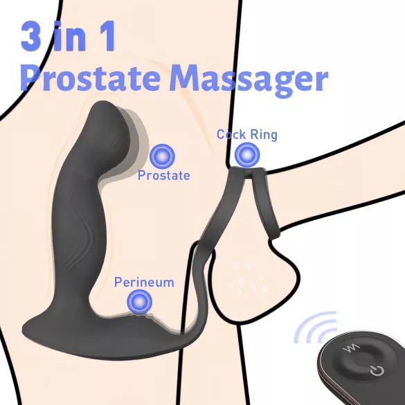 Sex HD Virgil - prostaat vibrator met penis- en balring - zwart