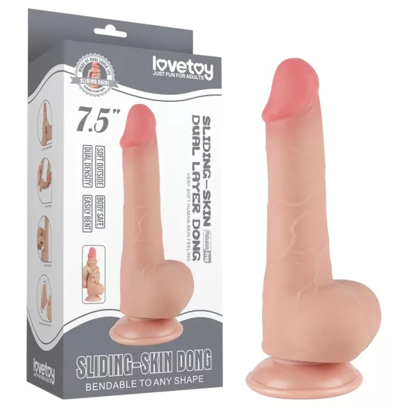 Lovetoy Sliding-Skin - dildo met zuignap - dubbel laag - 19,5cm - huidkleur