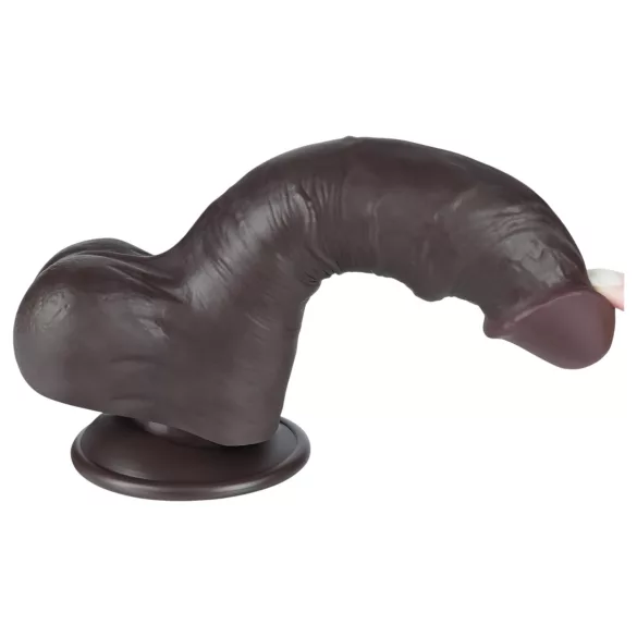 Lovetoy Sliding-Skin - dildo met ballen - realistische dubbele laag - 20cm bruin