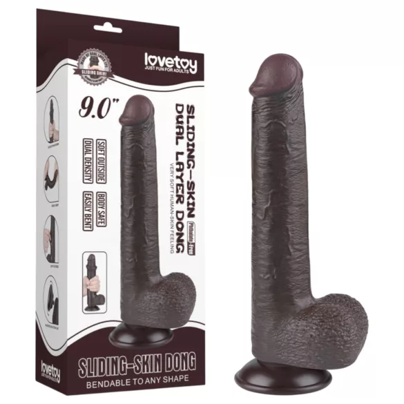 Lovetoy Sliding-Skin - dildo met zuignap - dubbele laag - 20,8 cm - bruin