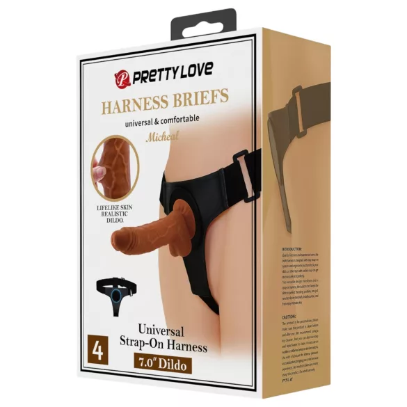 Pretty Love - harnas broekje met dildo - unisex - 17 cm - zwart