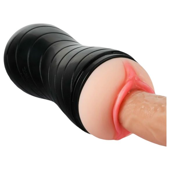 Vibeconnect - realistische mond en vagina masturbator (natuurlijk-zwart)