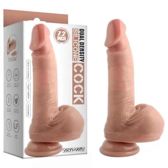 Dual Density - realistische dildo met zuignap en ballen - 18cm - huidskleur