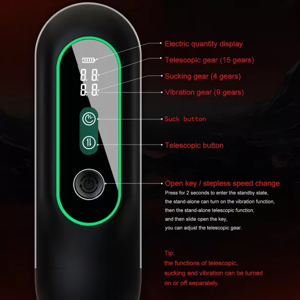 Leopard - op-en-neer bewegende vibrator masturbator - zwart