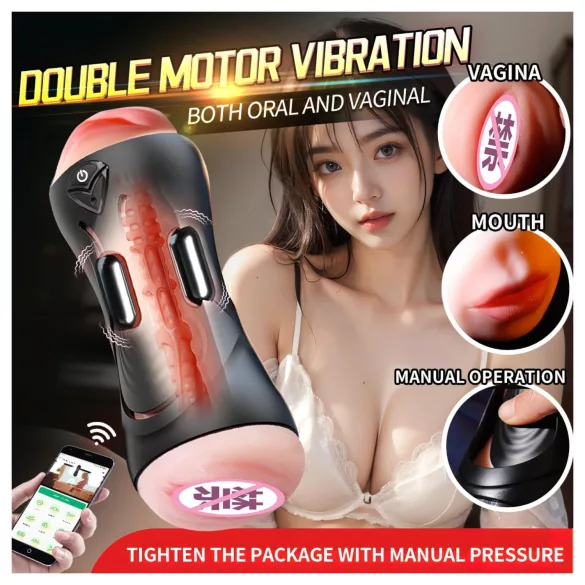Leopard - mond- en kunstvagina-penisvibrator (naturel)