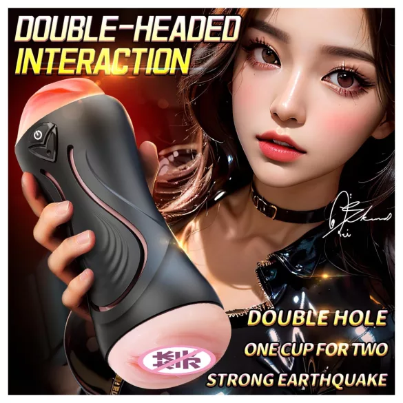 Leopard - mond- en kunstvagina-penisvibrator (naturel)