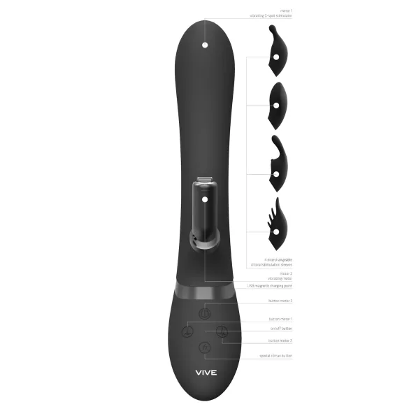 Vive Chou - vibrator met clitorisstimulator - 4-in-1 - zwart