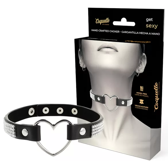 Coquette - choker met strasstenen - hart hanger - zwart