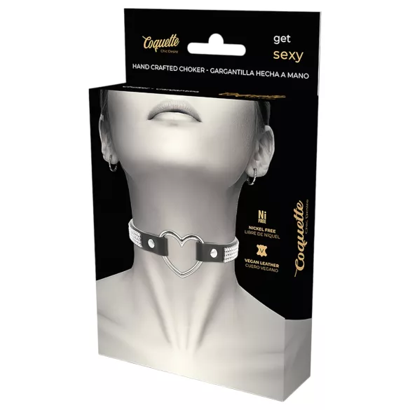Coquette - choker met strasstenen - hart hanger - zwart