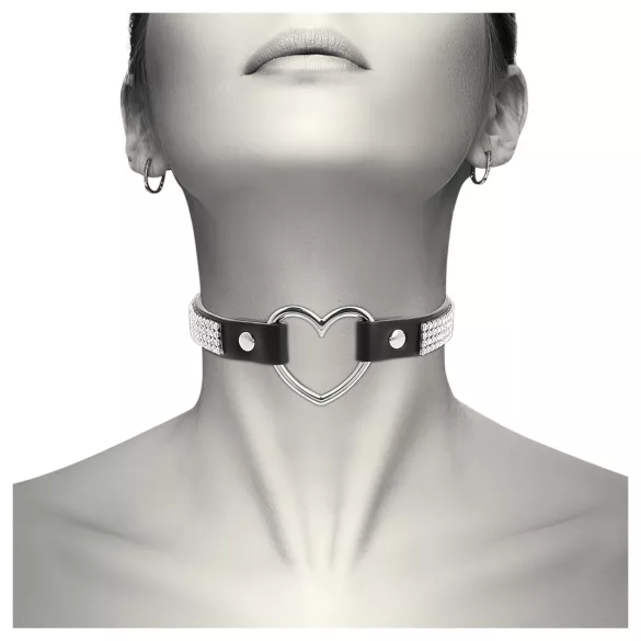 Coquette - choker met strasstenen - hart hanger - zwart