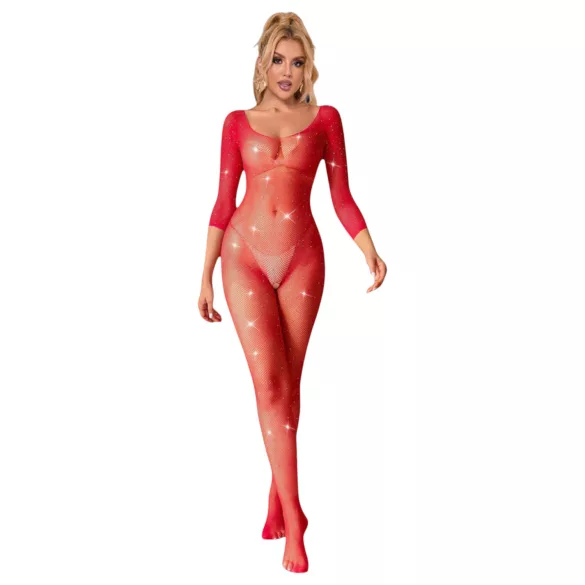 Subblime 952419 - catsuit met strass steentjes - rood - XS-M