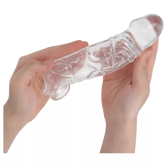 Addicted Toys - penis sleeve met ballenring - transparant - 27 cm