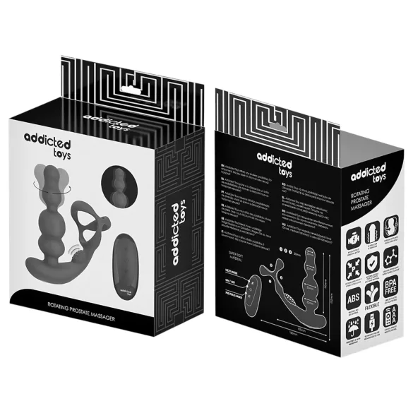 Addicted Toys - anaal vibrator met draaiende kop en penisring - zwart