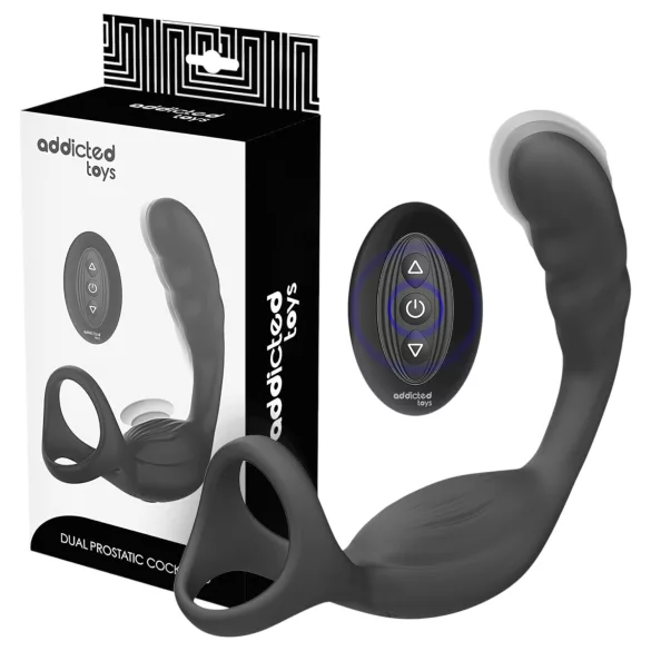 Addicted Toys - anaal vibrator met penis- en balring - zwart