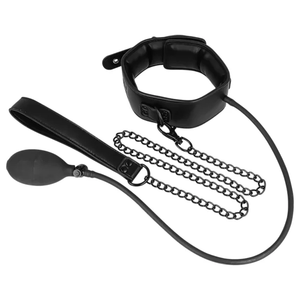 Fetish - opblaasbare halsband met riem (zwart)