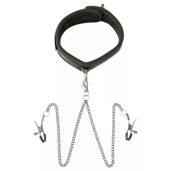 Sei Mio - halsband met tepelklemmen - zwart