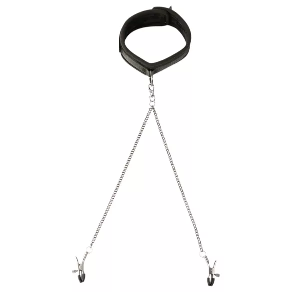 Sei Mio - halsband met tepelklemmen - zwart