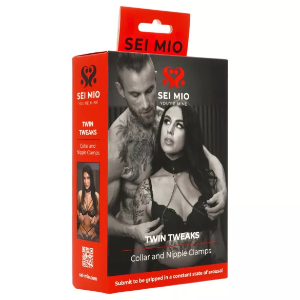 Sei Mio - halsband met tepelklemmen - zwart