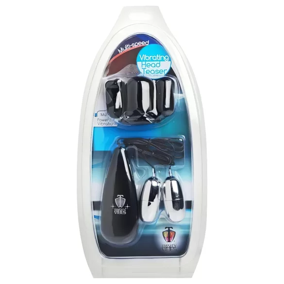 XR Brands - Trinity - peniskop met twee ballen en eikelvibrator (zwart-zilver)