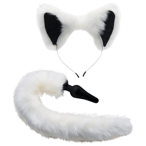 TAILZ - vosstaart anaalplug en hoofdband (zwart-wit)