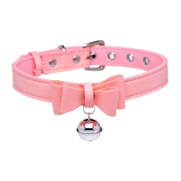 Master Series Gouden Kitty - halsband met belletje en strik (roze)