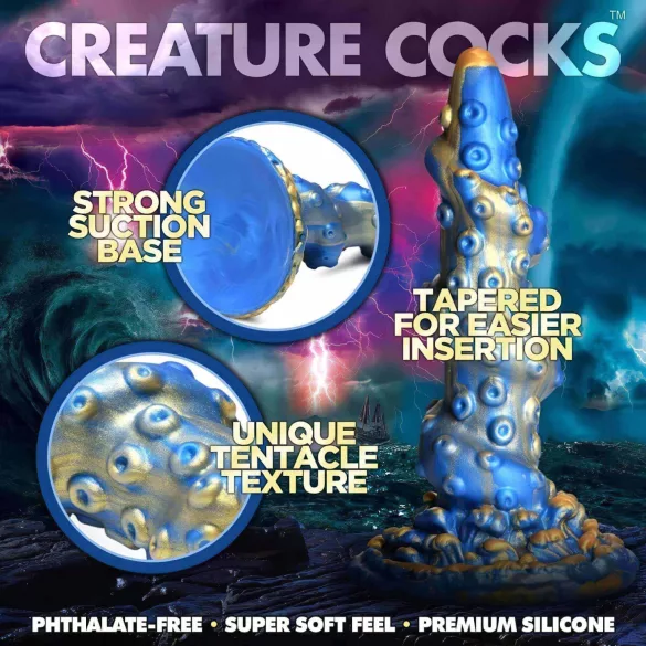 Creature Cocks Kraken - dildo met spiraal octopusarm - 21cm - goud/blauw
