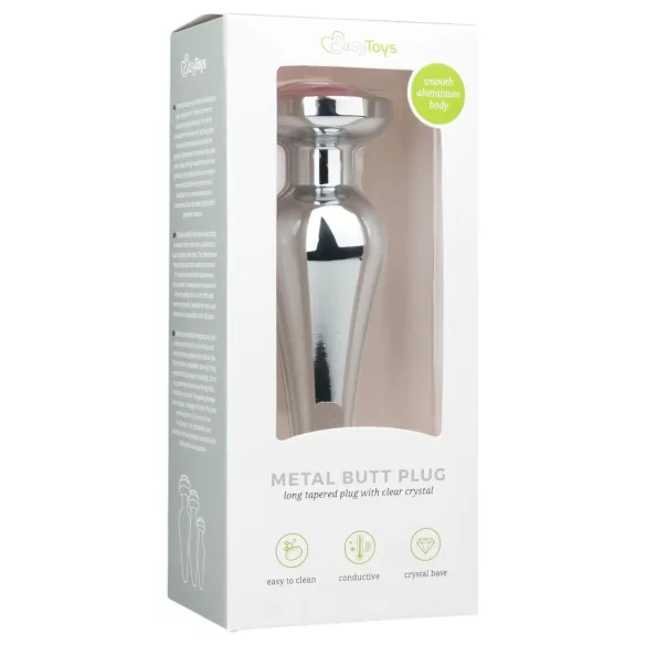 Easytoys Metal No.11 - anale plug met roze steen - zilver - 3,5 cm