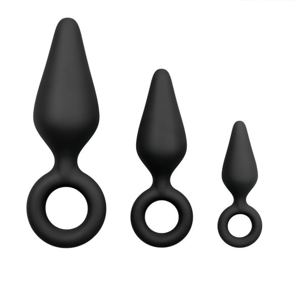 Easytoys - anale plug set met ringen - 3 stuks (zwart)