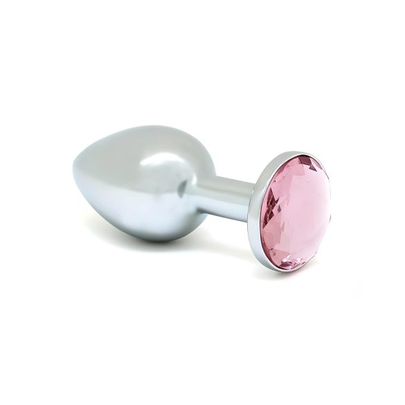 Rimba XS - roze met steen, metalen anaalplug (zilver)