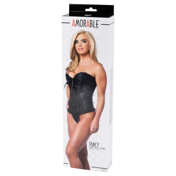 Amorable - korset en string - bedrukt patroon - zwart - M