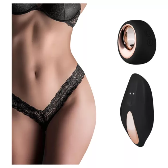 Pantyrebel - zwarte, oplaadbare, radiografisch bediende kanten stringvibrator (S-L)