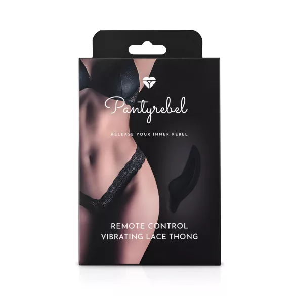 Pantyrebel - zwarte, oplaadbare, radiografisch bediende kanten stringvibrator (S-L)
