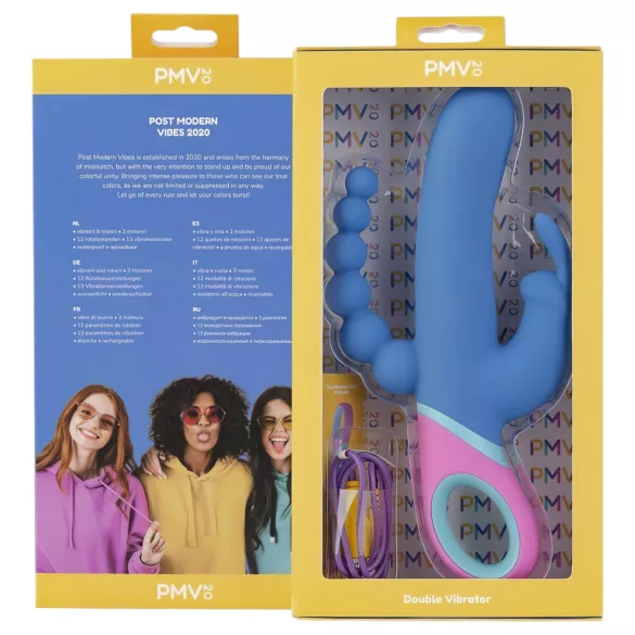 PMV20 Vice Double - rabbit vibrator - roterend, drie armen - silicone blauw