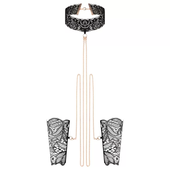 Rosy Gold - halsband en polsboeien set - zwart